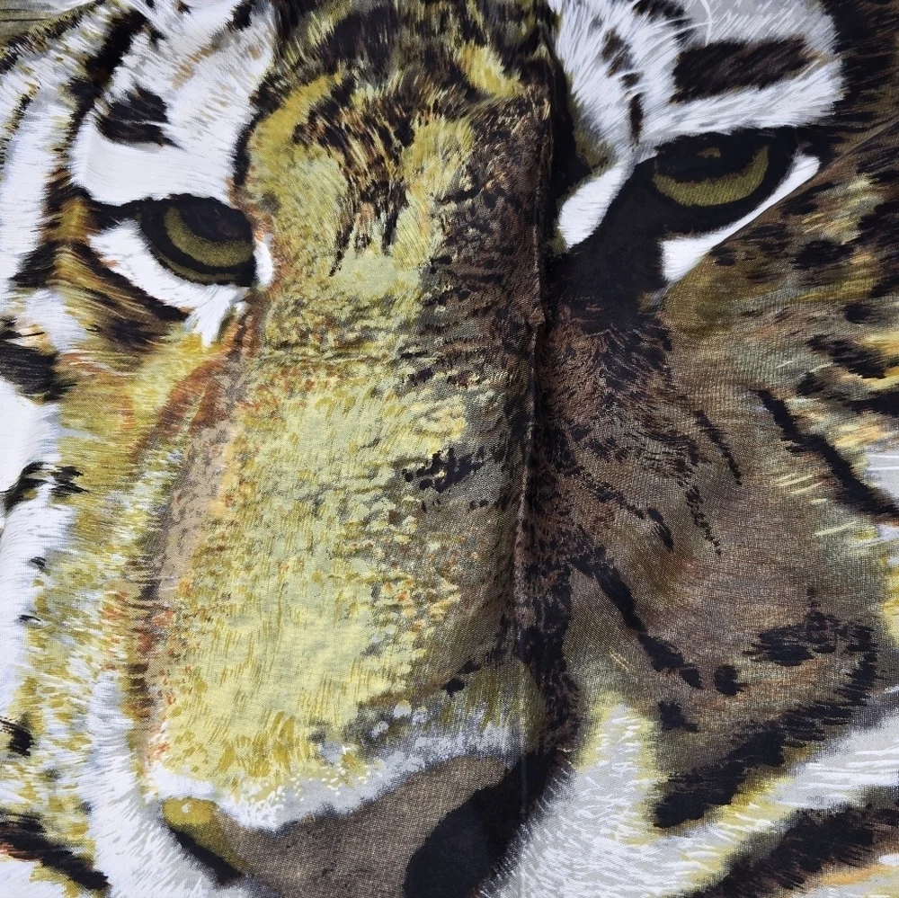 VINTAGE ABERCROMBIE & FITCH LARGE SQUARE SCARF TIGER GRAPHIC TAN BROWN WOMEN OS